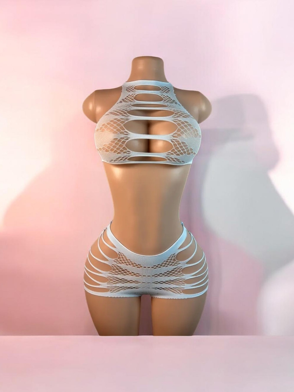 Brand New Beautiful And Sexy OS!!Baby Blue Fishnet Two-Piece Lingerie Set!!